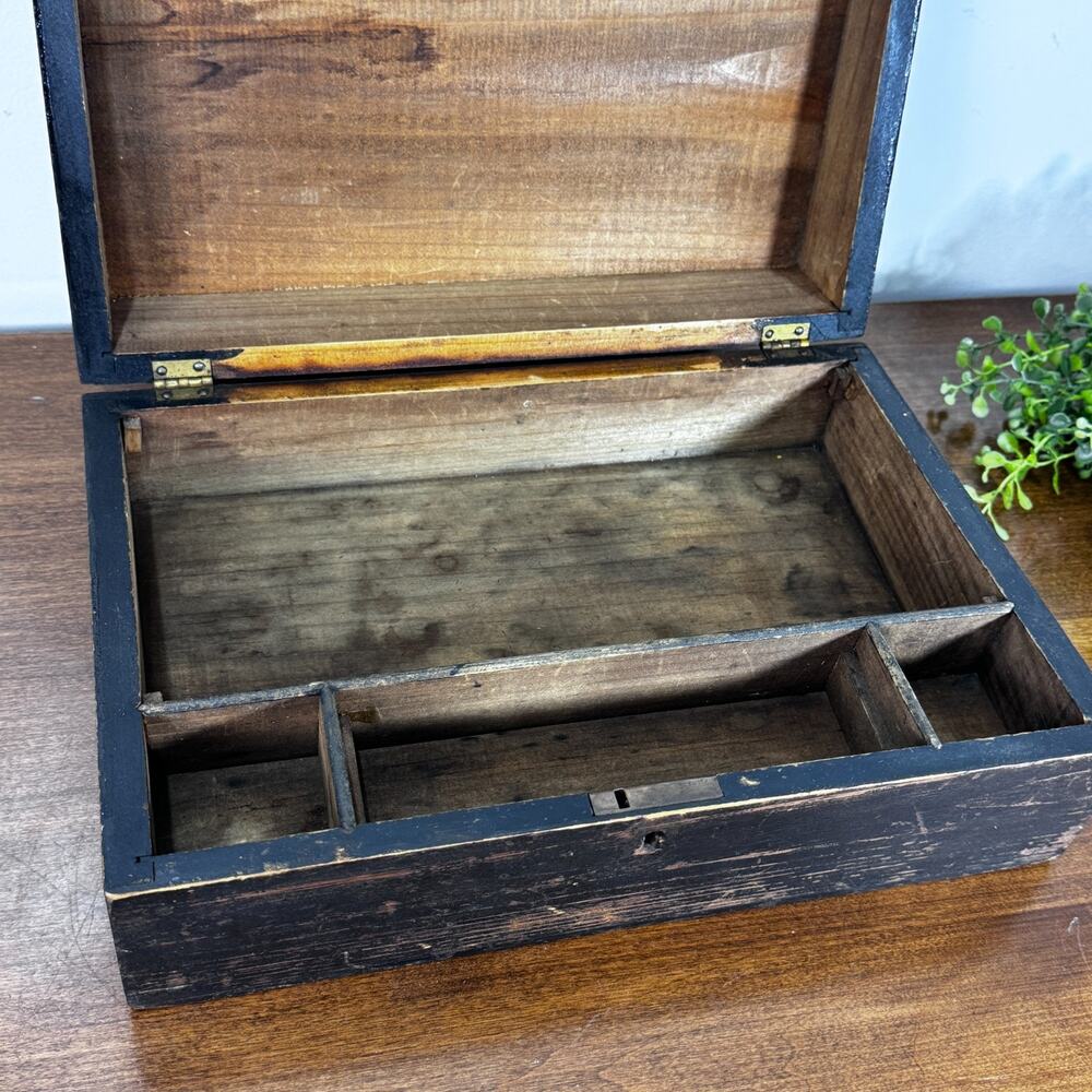 Antique Primitive Old Wooden Desk Stoage Box Compartment Storage
